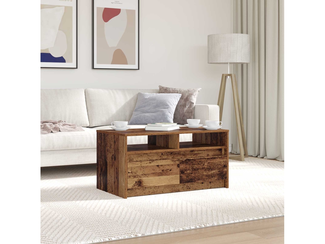 Vidaxl Mesa De Centro Com Gaveta Madeira Antiga 90 X 50 X 45 Cm