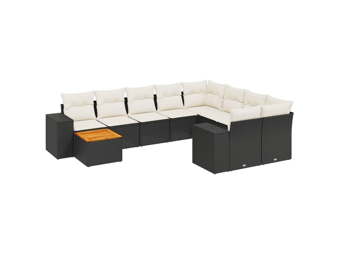 Conjunto de 10 Sofás de Jardim com Almofadas Vime Pe Preto MAISON EXCLUSIVE