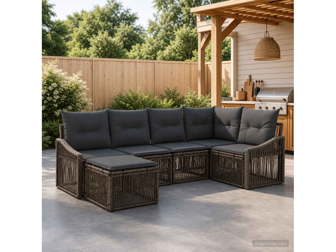Vidaxl Conjunto De Sofá De Jardim 6 Unid. Cinzento Vime Pe