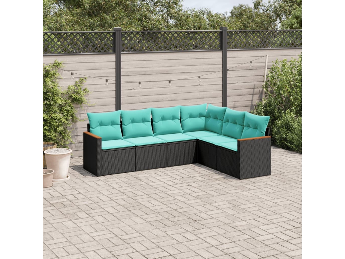 Vidaxl Conjunto De Sofá De Jardim Com 6 Peças E Almofadas Em Rattan Sintético Preto