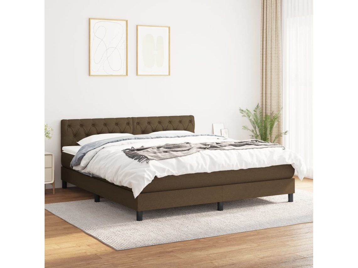 Vidaxl Cama Com Molas/colchão 160x200 Cm Tecido Castanho-escuro