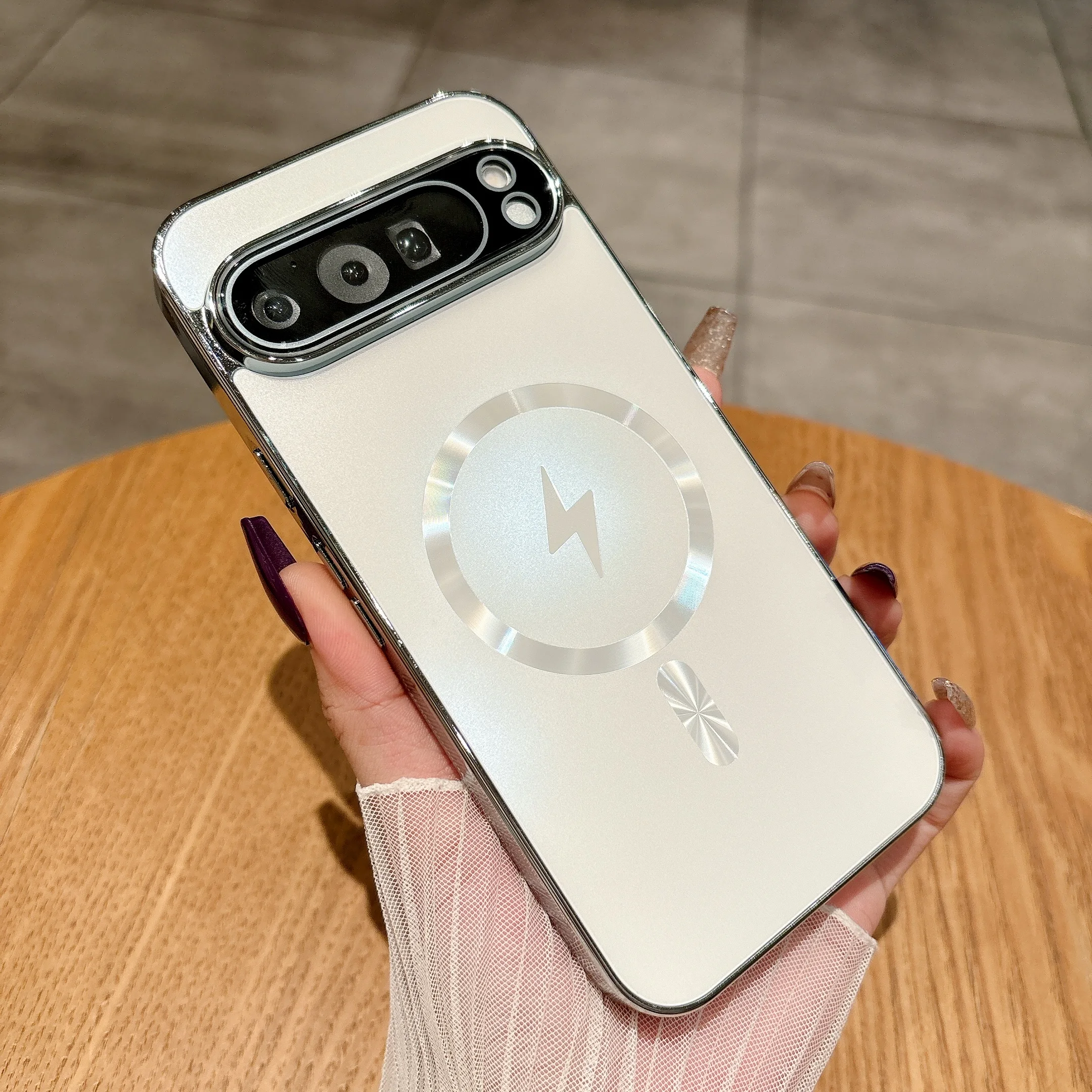 (google Pixel 8a Branco) Capa De Carregamento, Capa Magnética Fosca Eletroplaqueada