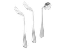 Conjunto de utensílios ergonômicos em aço inoxidável com 2 ganchos e 1 escorredor. Medidas: 20 x 7,5 x 0,5 cm. Cor: Prata.