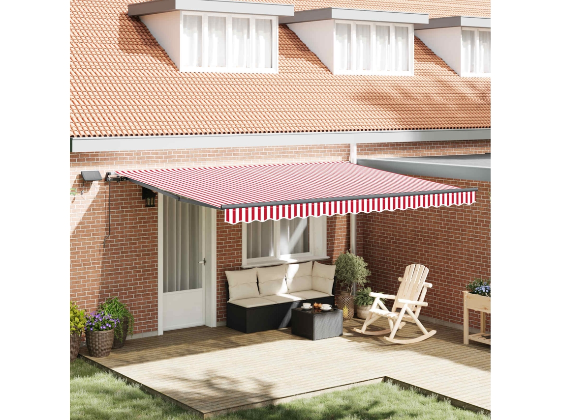 Vidaxl Toldo Retrátil Vermelho E Branco 450 × 300 Cm Tecido E Alumínio