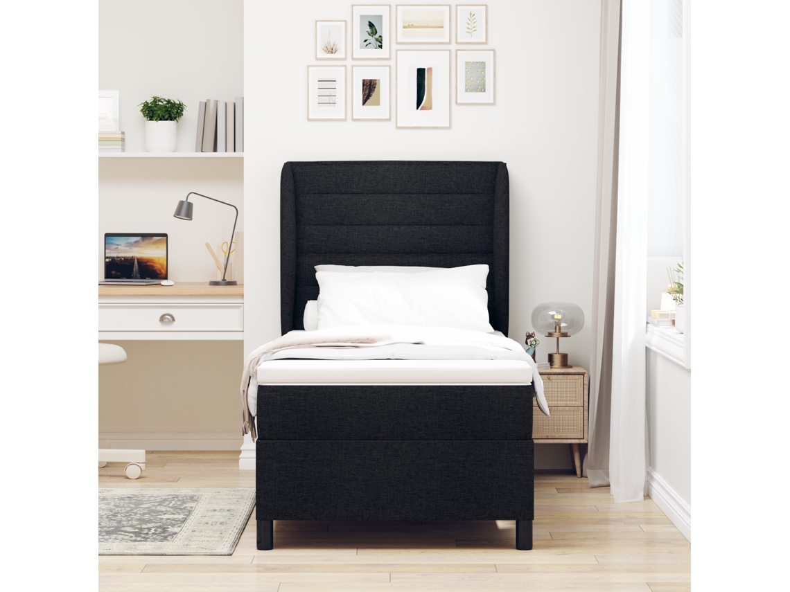 Cama Box Spring Com Colchão - Preto, 90x200 Cm, Tecido