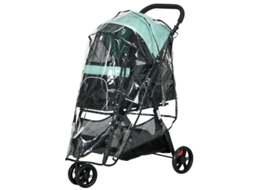 Carrinho com Capa Chuva e 2 Copos para Cães Azul Verde