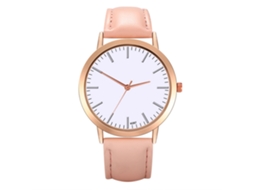 Relógio de Pulso Feminino Stylish com Pulseira de Couro Quarts Cor Rosa