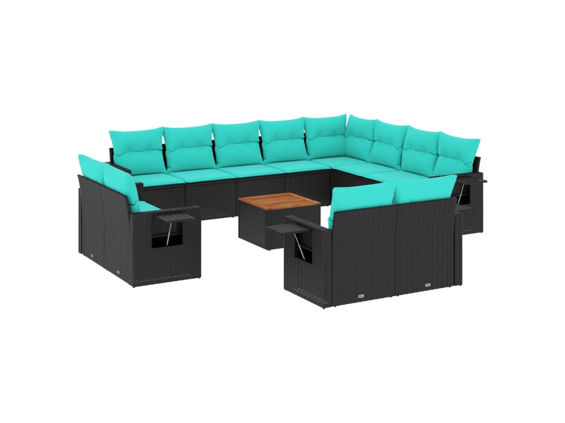 Conjunto de Sofá de Jardim, 13 Peças, Almofadas, Rattan Preto MAISON EXCLUSIVE