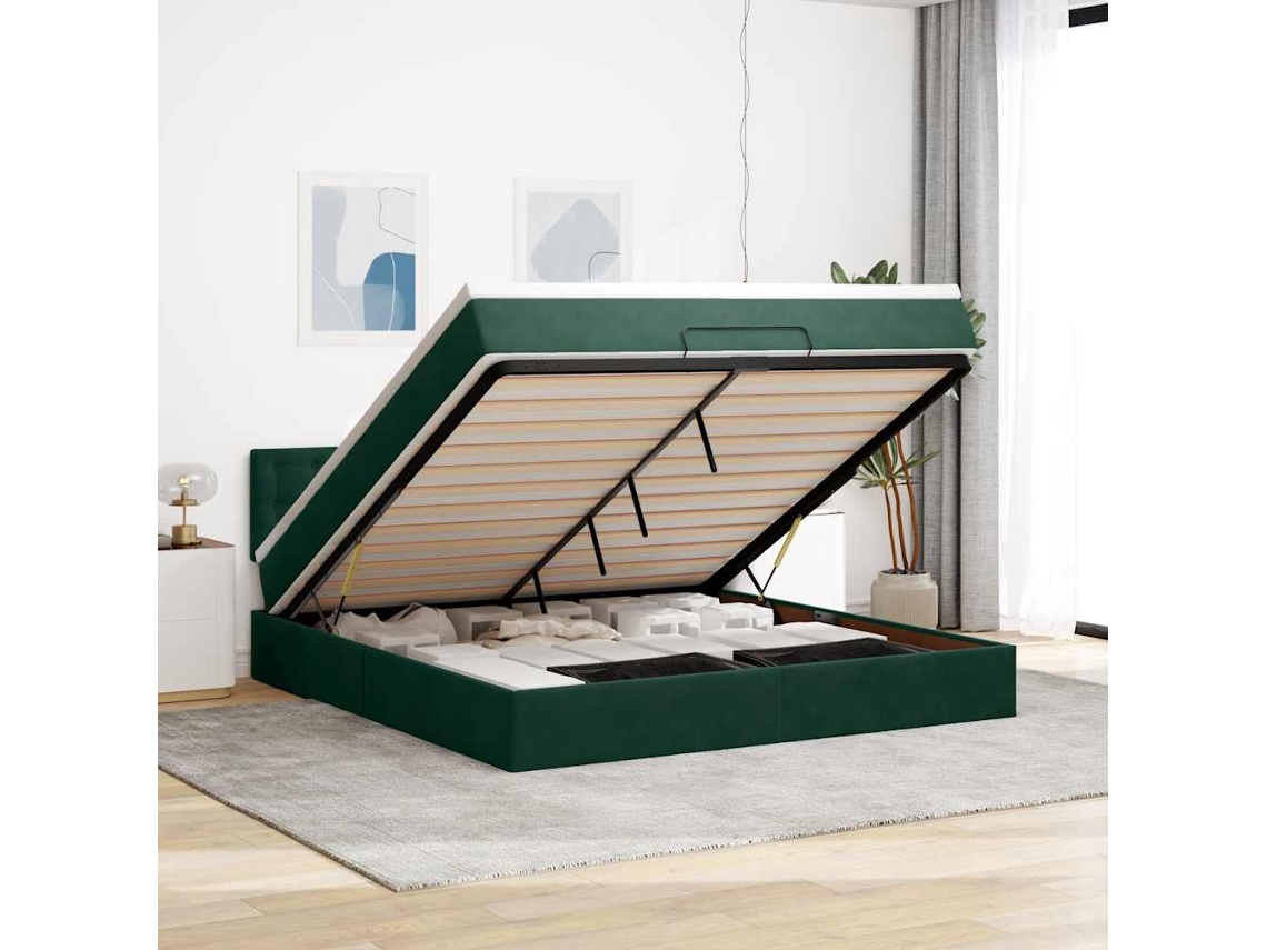 Vidaxl Estrutura De Cama Otomana Com Colchão 180x200 Cm Verde Escuro