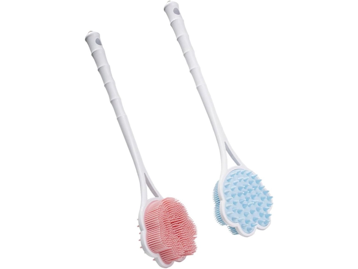 Escova De Banho Plástico Com Cabo Longo Beavorty, 2 Unidades De Cerdas Macias Silicone Para Esfoliação E Massagem, Ideal
