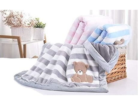 Cobertor Aconchegante Para Carrinho De Bebê, Flanela Macia De Camada Dupla, Listrado Quente, 75 X 100 Cm