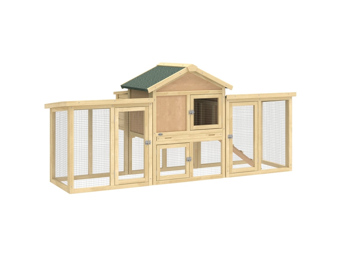 Galinheiro Grande de Madeira para Exterior, 204x85x93 Cm, com Ninho, Área Externa, Bandeja Removível e Poleiro Natural. VELTUS TRADE