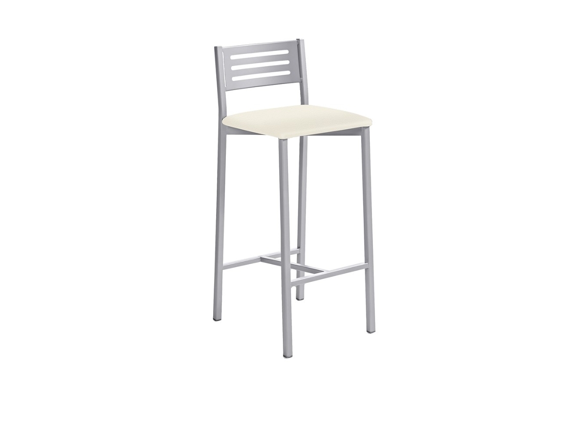 Banqueta de Cozinha em Alumínio Kati com Encosto Médio 33x87x38cm Sisal Prateado FANMUEBLES