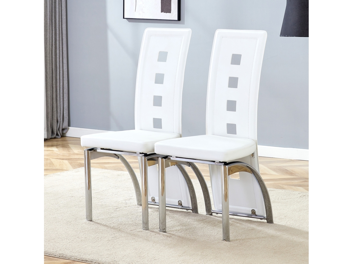 Conjunto 2 Cadeiras Jantar Europeias Perfurado Pu Branco Prateado