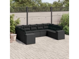 Vidaxl 9 Pcs Conjunto De Sofás P/ Jardim C/ Almofadões Vime Pe Preto