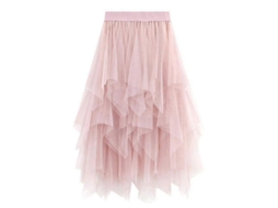 Saia Longa de Malha Tule Feminina com Cintura Elástica Estilo Fresco e Doce S2024123014526 Rosa