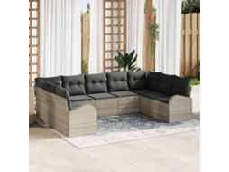 Vidaxl Conjunto De Sofá De Jardim 9 Unid. Cinzento-claro Vime Pe