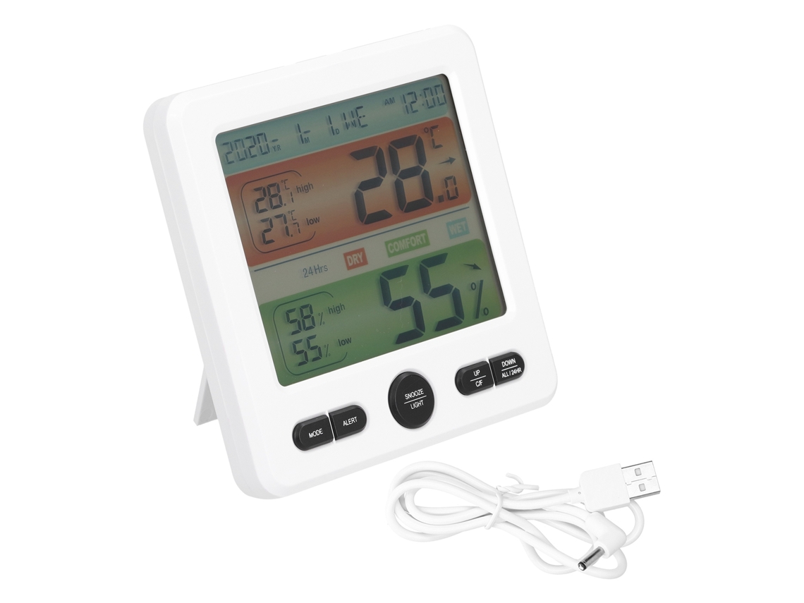 Yuru medidor de Temperatura e Umidade Indoor com Tela Grande Relógio Digital Termômetro Higrômetro Ts 6211 Branco