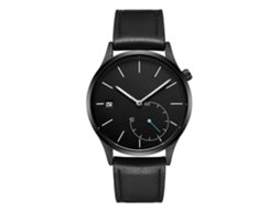 Relógio de pulso masculino redondo em couro PU, estilo fashion, quartzo, preto.