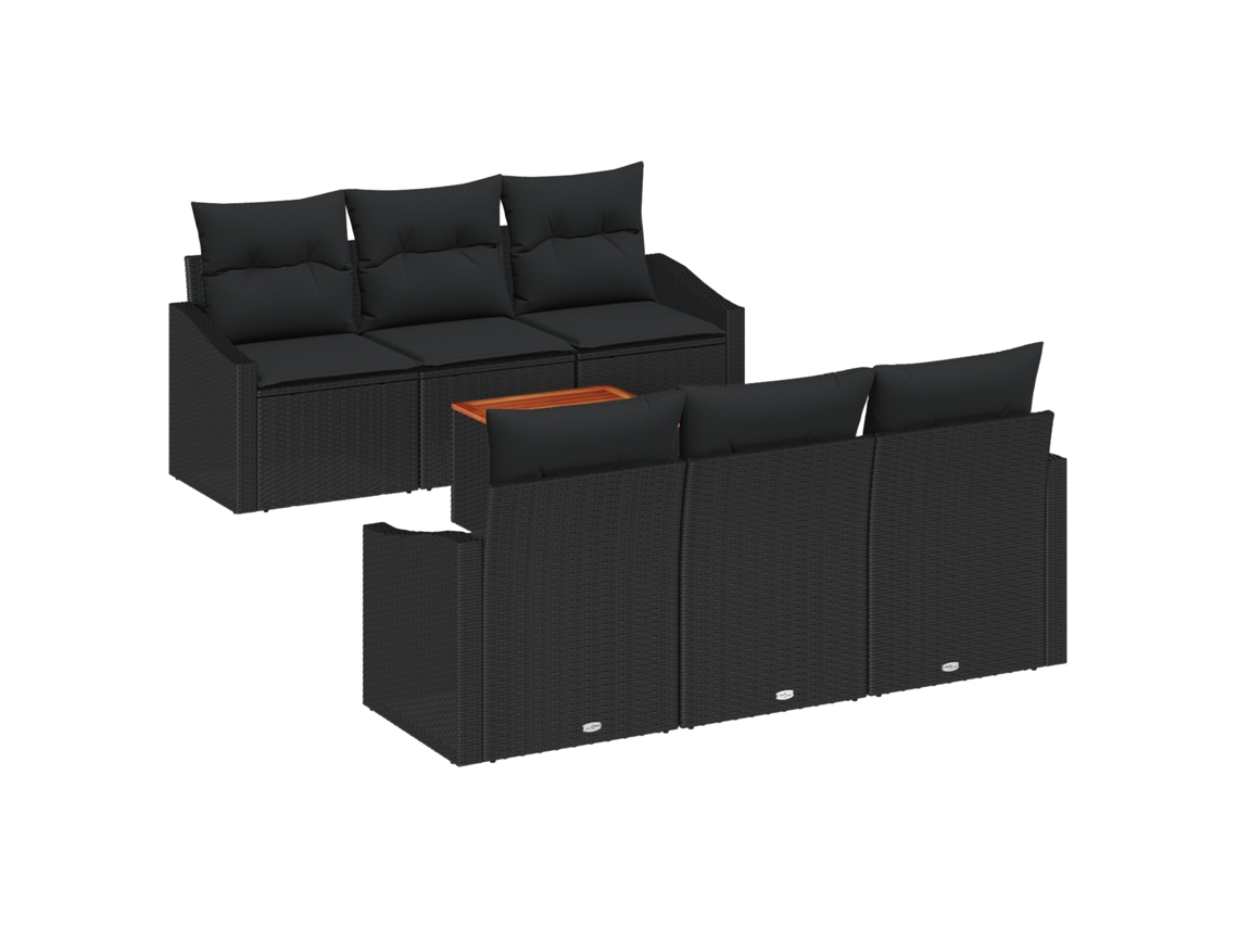 Conjunto 7 Sofá De Jardim Vidaxl Preto Vime Pe (178 X 62 X 69 Cm)