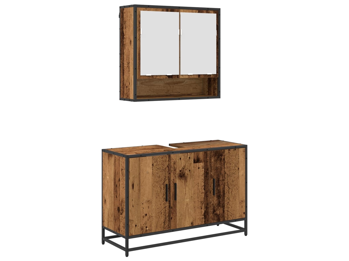 Conjunto de Móveis para Banheiro com Suporte, 2 Peças, Madeira Antiga, EXCLUSIVO DA MAISON