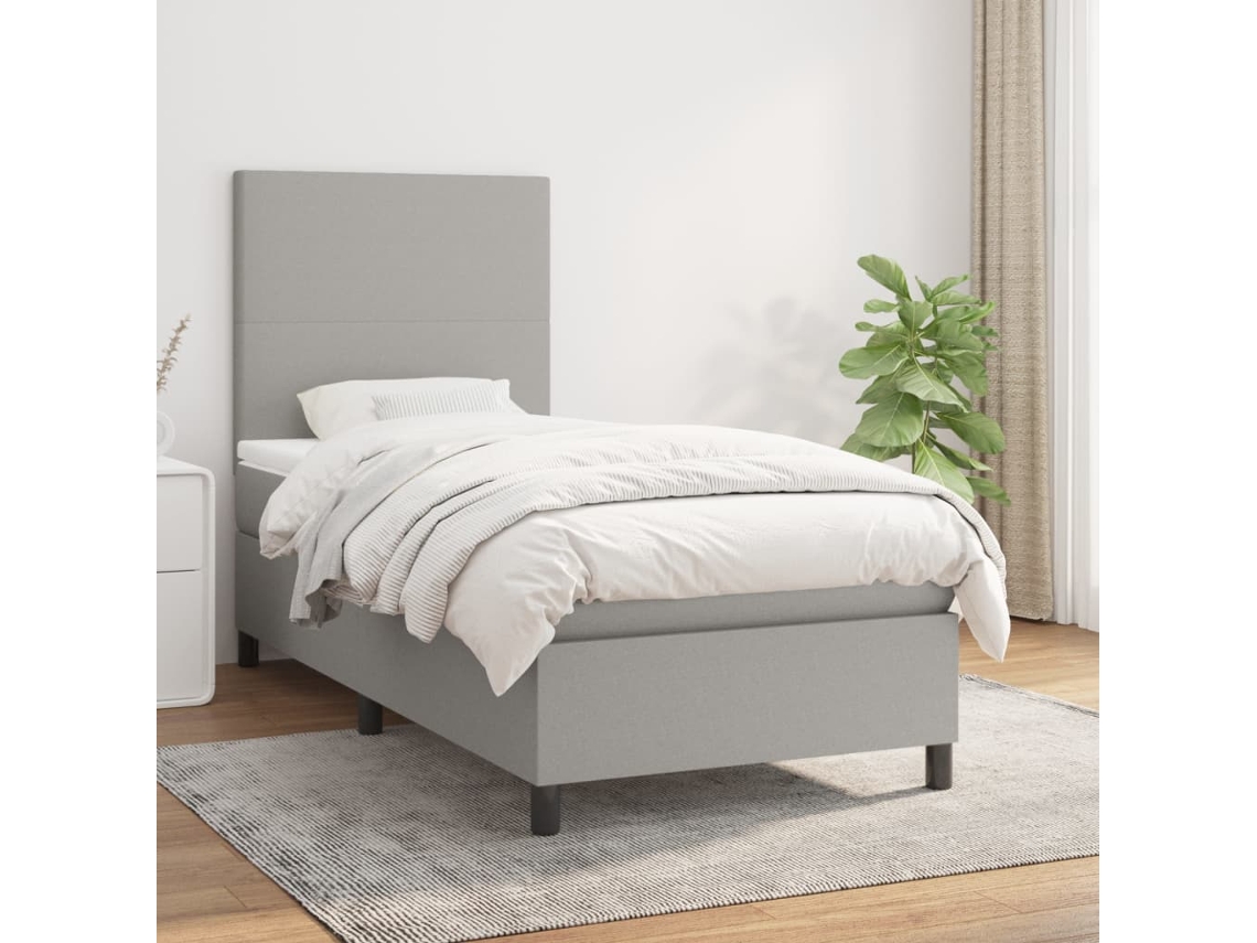 Vidaxl Cama Com Molas/colchão 80x200 Cm Tecido Cinza-claro