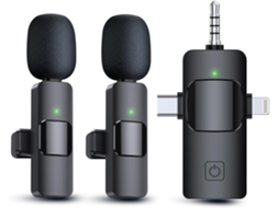 Microfone De Lapela Sem Fios 3 Em 1 Para Câmaras De Iphone, Ipad E Android (um Para Dois Dispositivos)