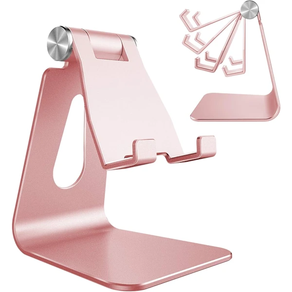 Suporte Ajustável Para Celular Em Alumínio Na Cor Ouro Rosa.