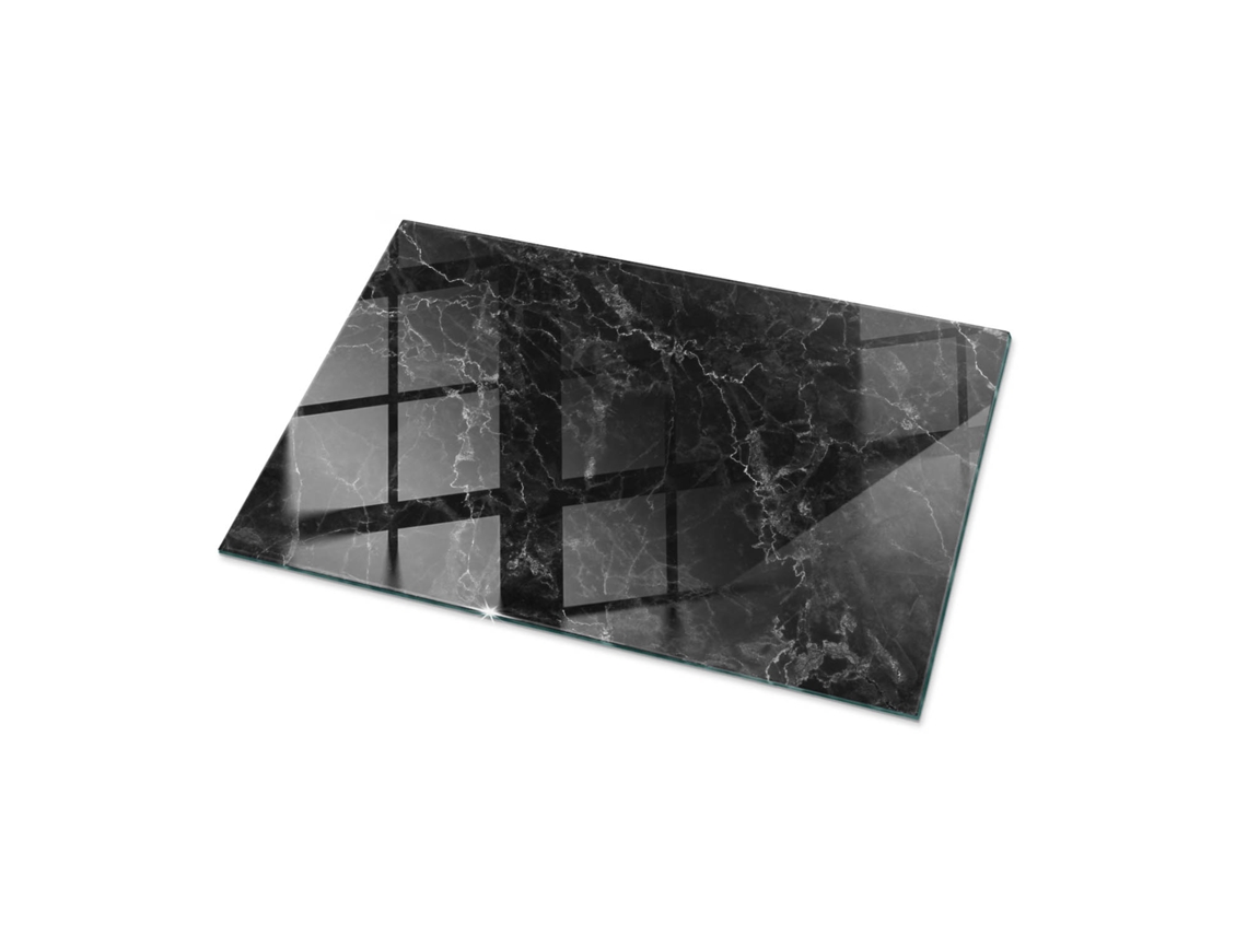 Vidro Para Mesa Retangular Espelharte (100x70 Cm - Padrão De Mármore Com Veios - Preto)