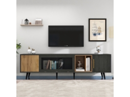 Rack De Tv Elegante 200x40x55,5cm Em Madeira Escura Com Acabamento Em Cinza,ideal Para Tv De 90 Polegadas Mega Echo Trade Shop