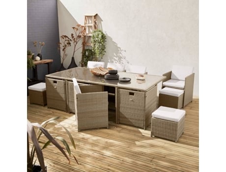 Conjunto de Mobiliário de Jardim SWEEEK Vabo (8 a 12 Lugares - Bege - Mesa Embutida)