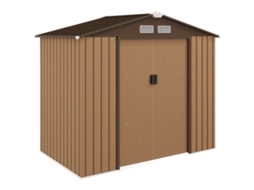 Galpão Jardim de 2,5 M² Galpão de Ferramentas com Fundação Galpão com Porta Trancável Chapa de Aço Cáqui