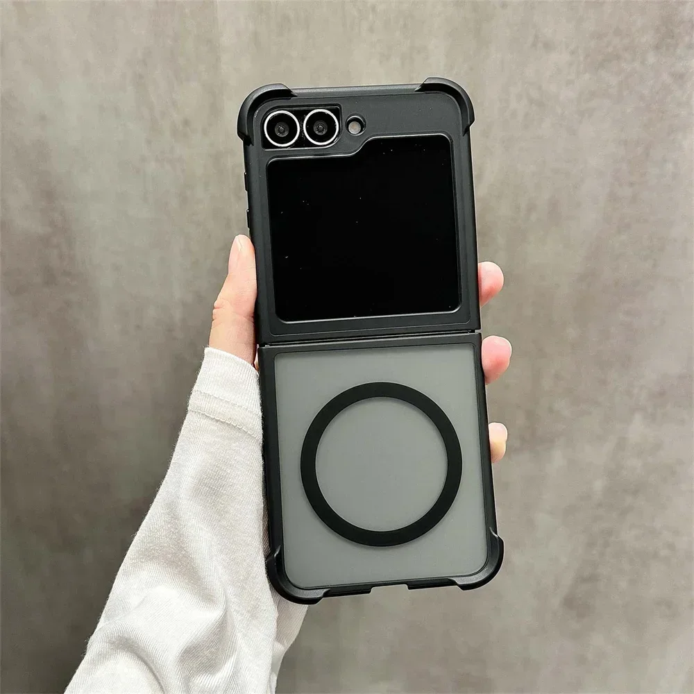 (samsung Z Flip 3 Preto) Capa Protetora Magnética Fosca Com Airbag À Prova De Choque, Feita De Policarbonato.