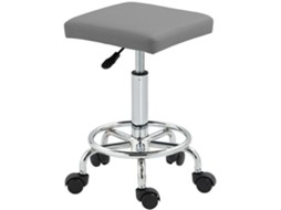 Banco Giratório Com Rodas Altura Regulável 50-66 Cm Assento Estofado Em Imitação De Couro 34x34x50-66 Cinzento