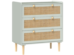 Cómoda de Quarto com 3 Gavetas, Frentes em Vime, Cómoda para Corredor e Entrada, Mdf, Verde ZIWEI STORE