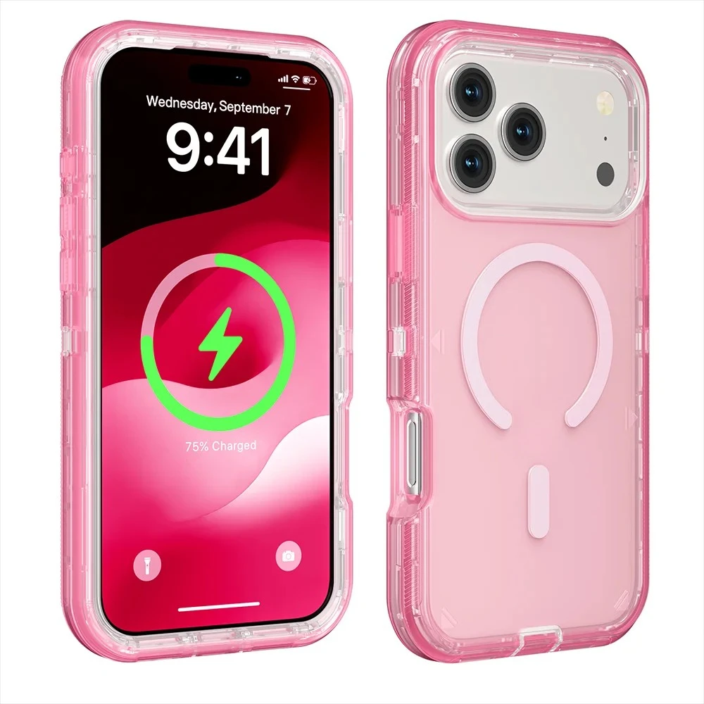 (rosa, Iphone 14) Capa Protetora Transparente Com Carregamento Magnético Sem Fio E Resistência Aprimorada A Impactos.