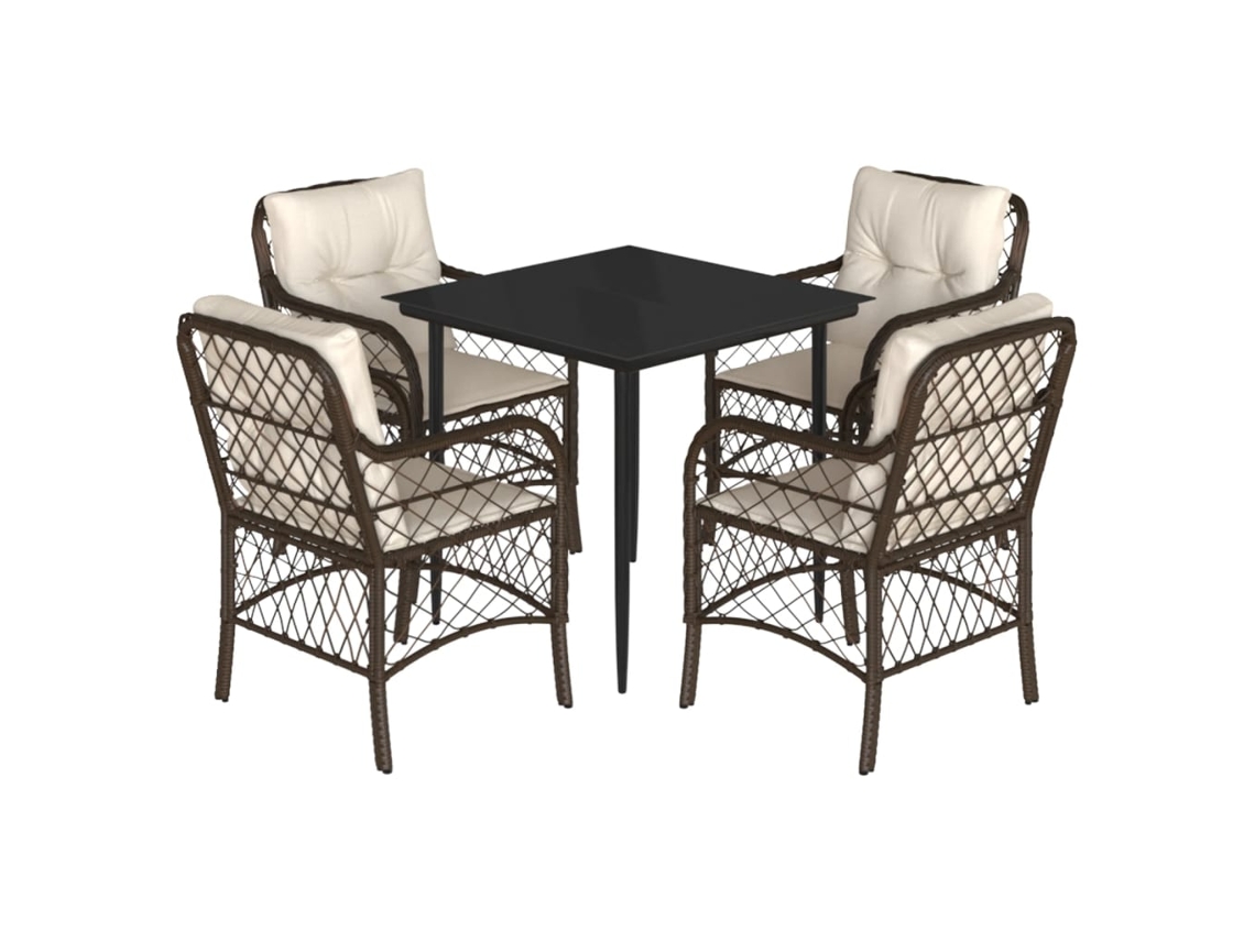 Conjunto de 5 Jantar para Jardim com Almofadões Vime Pe Castanho MAISON EXCLUSIVE