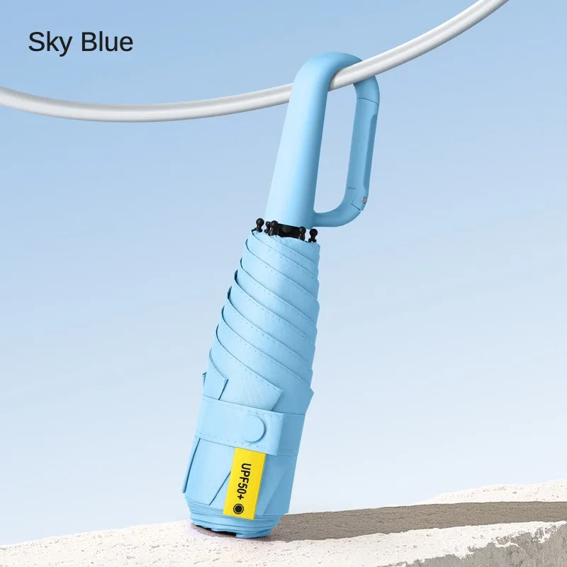 (azul, 6k) Mini Guarda-chuva Dobrável Portátil Com Alça De Fivela, Dobra-se 50% Para Proteção Total Contra O Sol E Raios Uv.