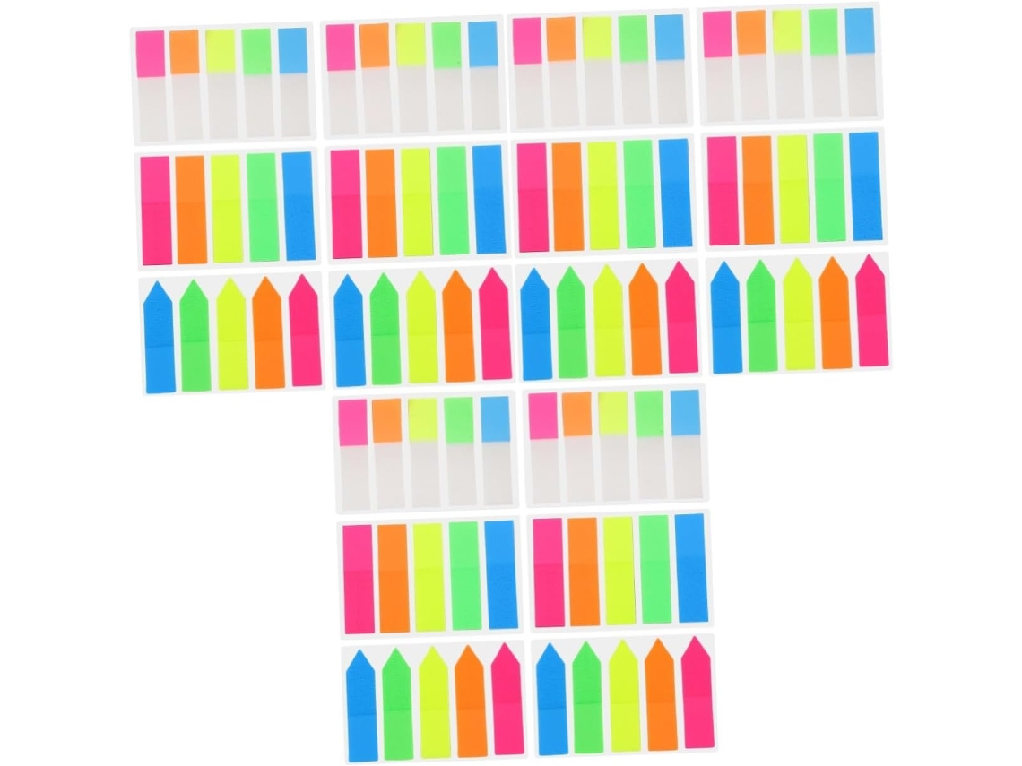 Conjunto de 18 marcadores de texto removíveis em tons pastel, com abas autoadesivas para quadros brancos, blocos de canetas em tons pastel, cinco unidades.