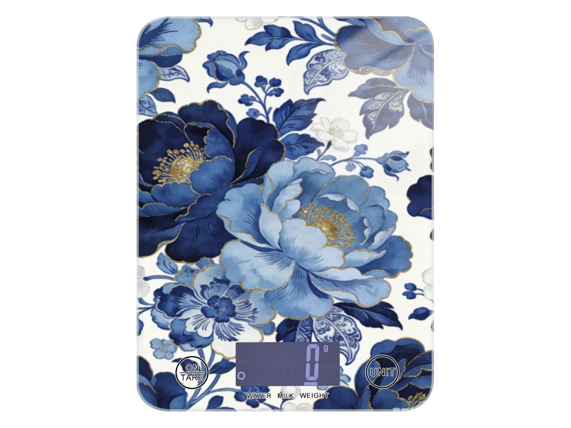 Balança De Preparo Alimentos Blue And Golden Peonies 12lb, 5kg 5g, Fácil De Limpar, Com 4-pontas Fabricação De