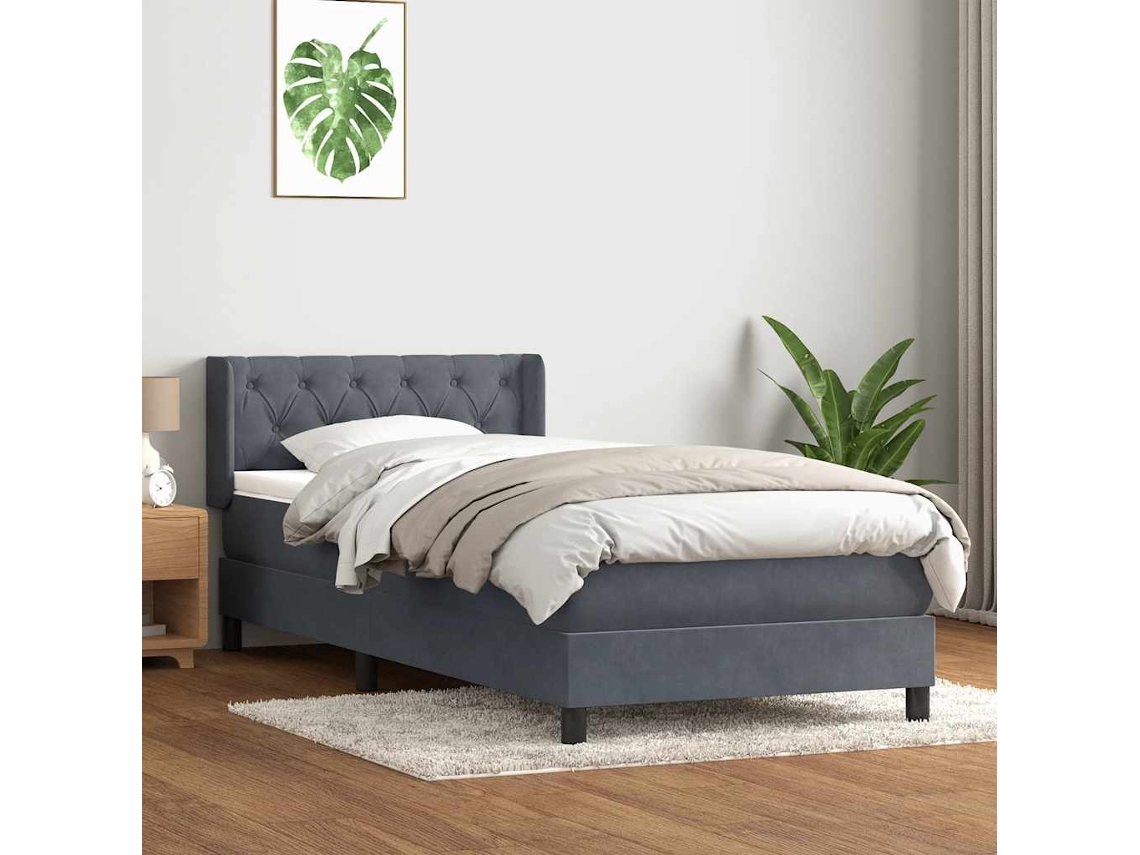Vidaxl Cama Com Molas/colchão Cinza-escuro 80x210 Cm Veludo