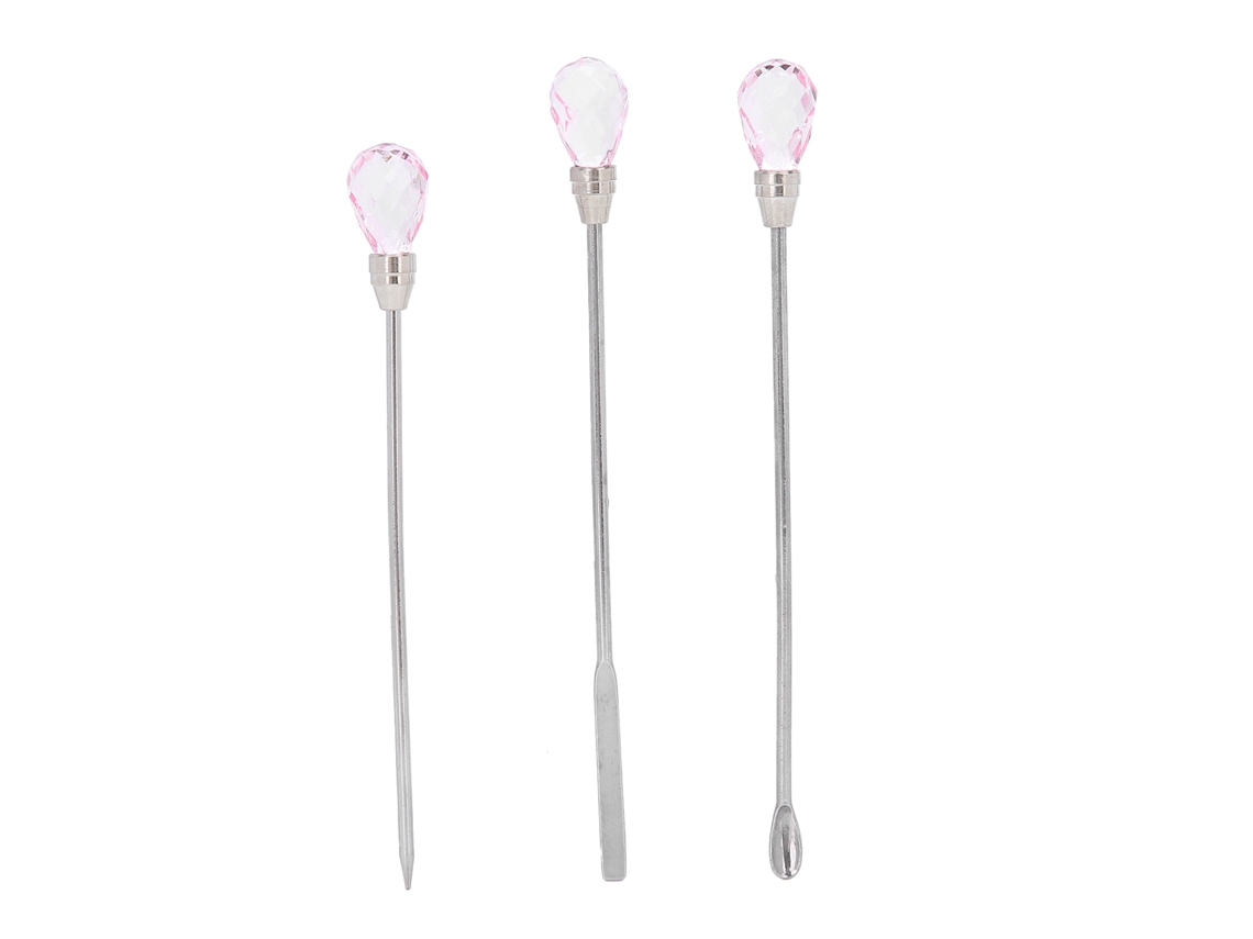 3 Peças Conjunto De Ferramentas De Uñas Profissionais Em Aço Inoxidável Para Arte De Unhas Diy Paleta Bastão Cuchara Rosa