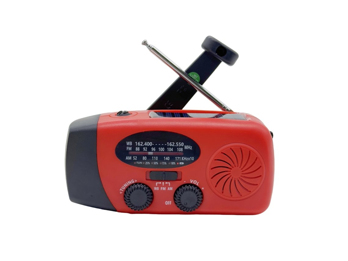 Rádio de Emergência, Bateria Portátil Multifuncional Solar com Manivela, Lanterna, SOS | AQUAFORGE