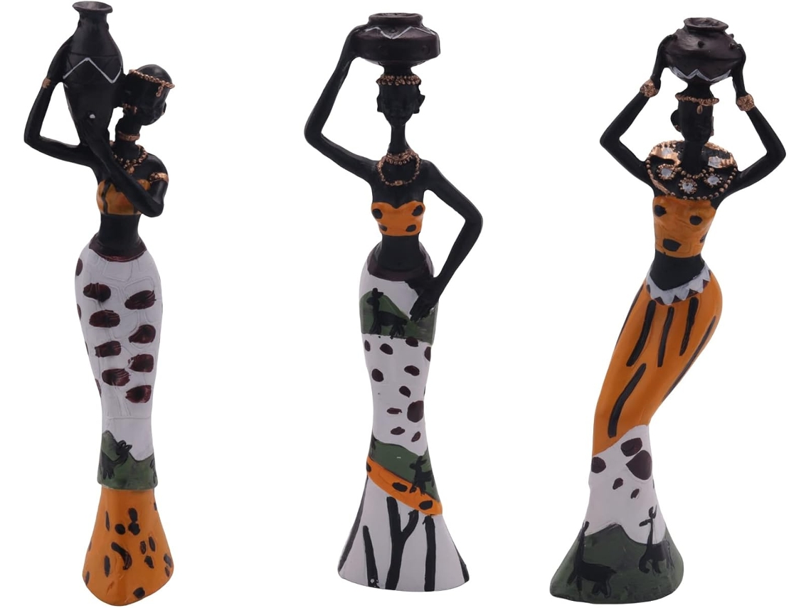 Lote De 3 Vasos Rétro - Estátua Africana - Résine Exotique - Estatuetas De Cultura - Conjunto Para, L'hôtel,
