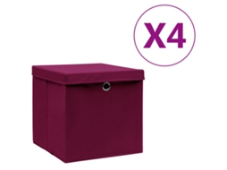 Vidaxl Caixas De Arrumação C/ Tampas 4 Pcs 28x28x28 Cm Vermelho-escuro