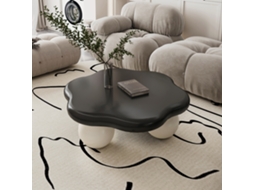 Mesa De Centro 79 Cm Design Nuvem Minimalista Com Pés Esféricos - Preto E Branco