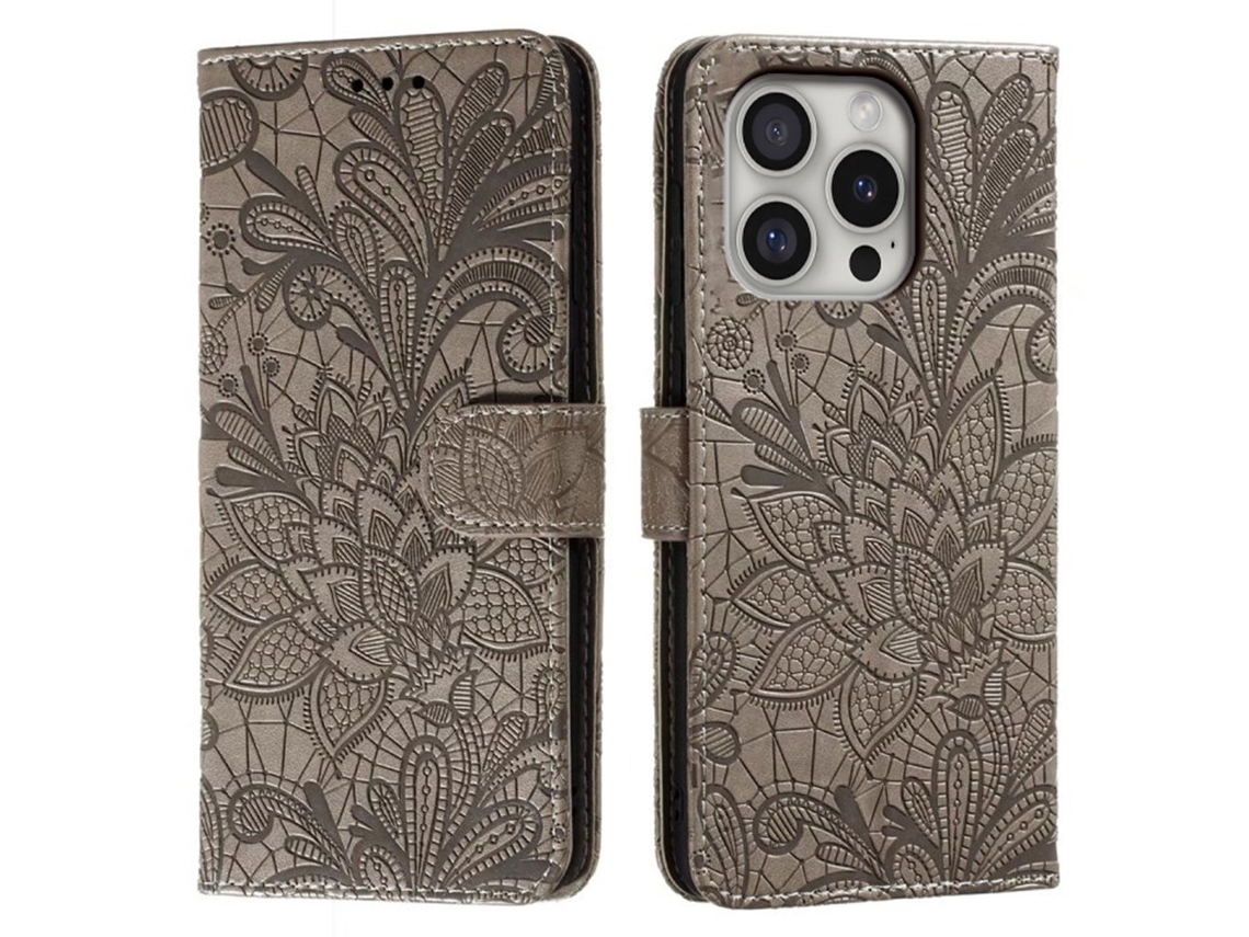 Capa Em Couro Pu Para Apple Iphone 16 Pro Max Cinzento