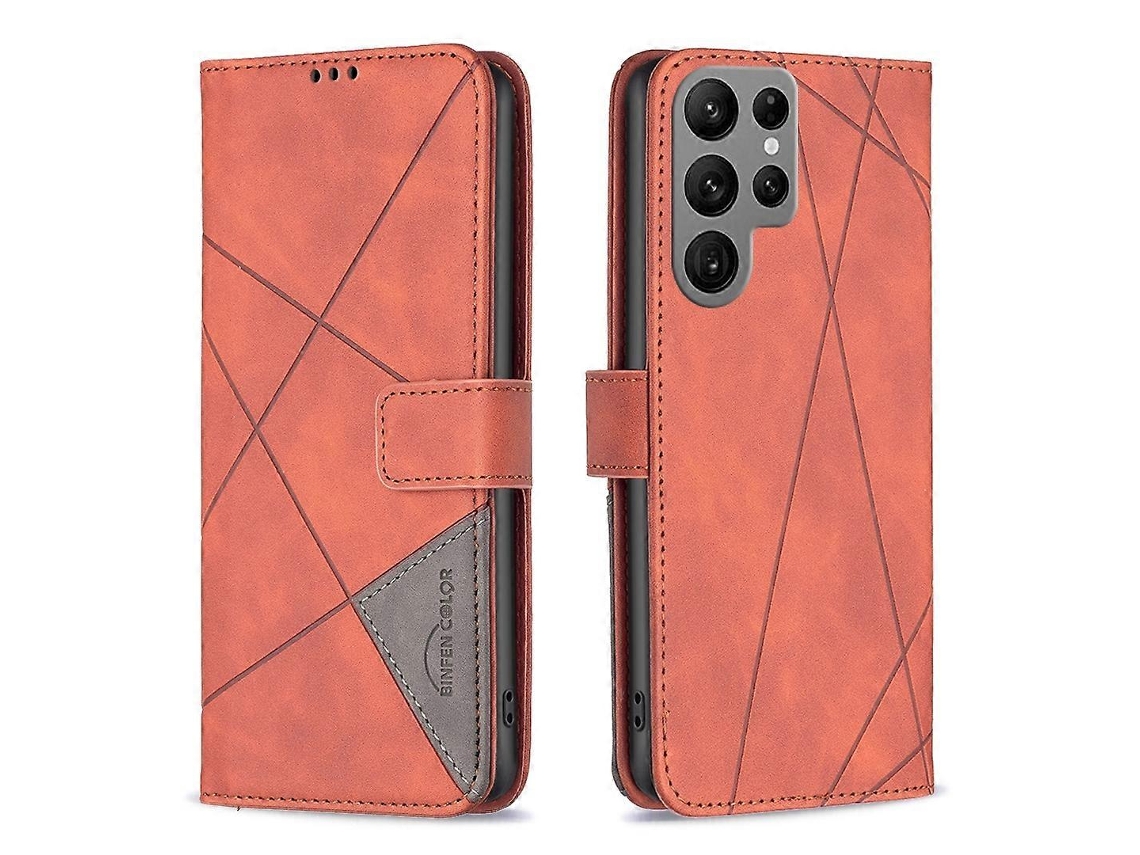Capa De Celular Em Couro Com Textura De Losango E Fecho Magnético Para Samsung Galaxy S23 Ultra 5g