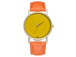 Relógio de pulso de quartzo elegante com pulseira de couro para mulheres e homens (laranja)