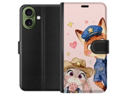 Capa Carteira Compatível Com Apple Iphone 17 Com Estampa De Raposa Policial E Coelho Policial Em Estilo Aquarela Com Estrelas E Corações.
